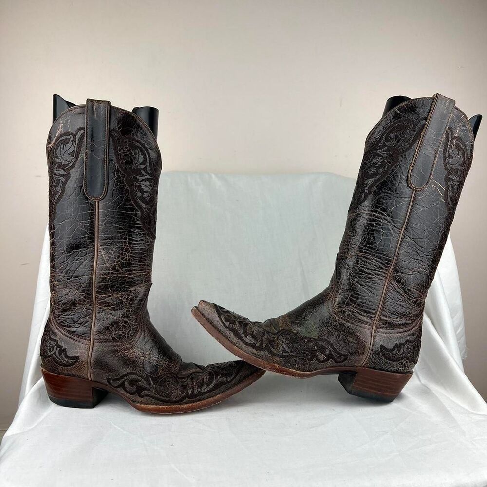 Old Gringo Brown Leather Cowboy Boots With Embossed Floral Size 7 B